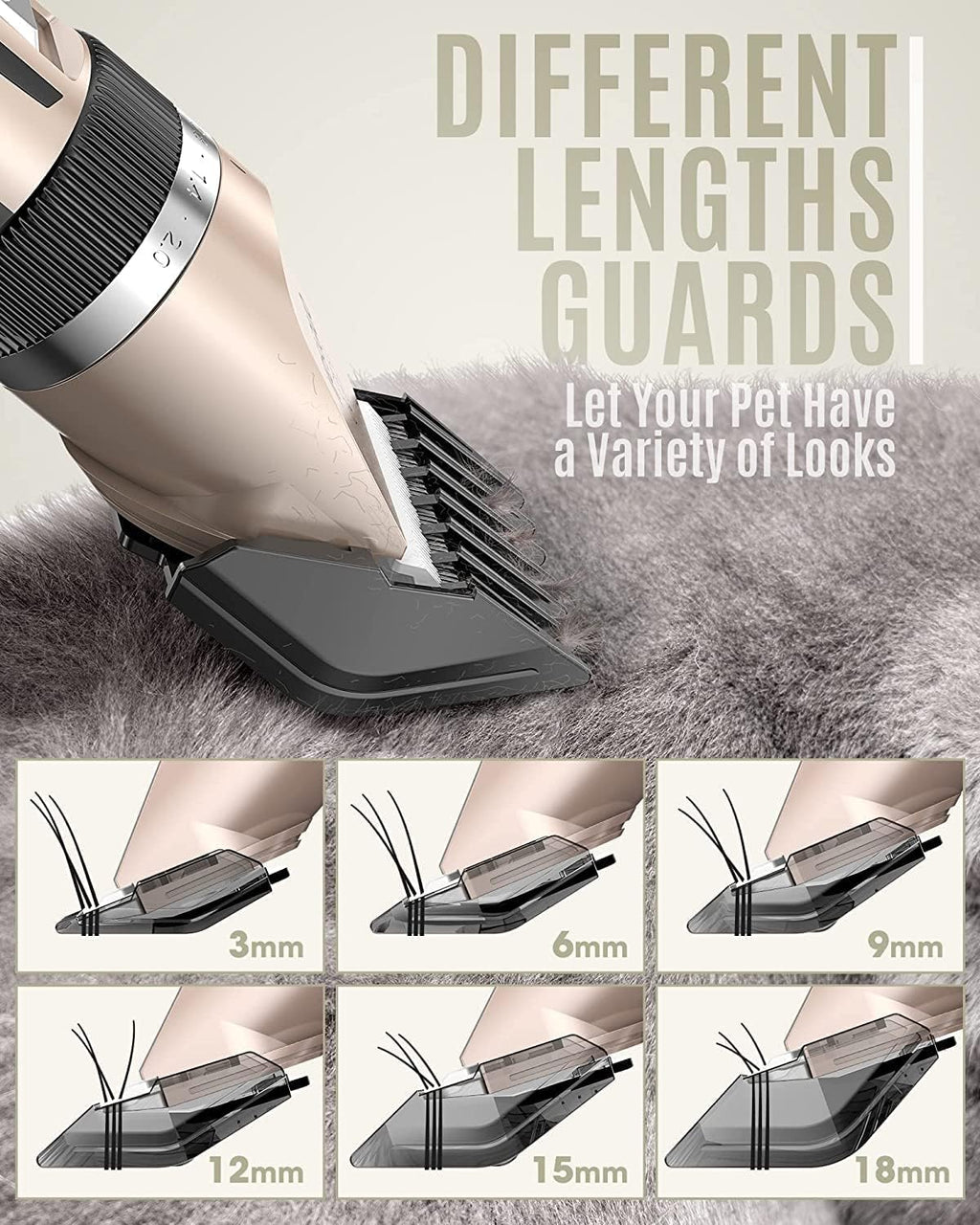 Dog Clipper Low Noise, Dog Grooming Kit with Rechargeable, Pet Shaver Cordless Electric Quiet Hair Clipper Set for Dogs Cats Pets（Gold）