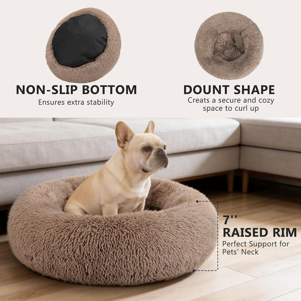 Orthopedic Dog Bed Comfortable Donut Cuddler round Pet Beds Ultra Soft Washable Dog and Cat Cushion (20''/23''/30'') (23'', Brown)