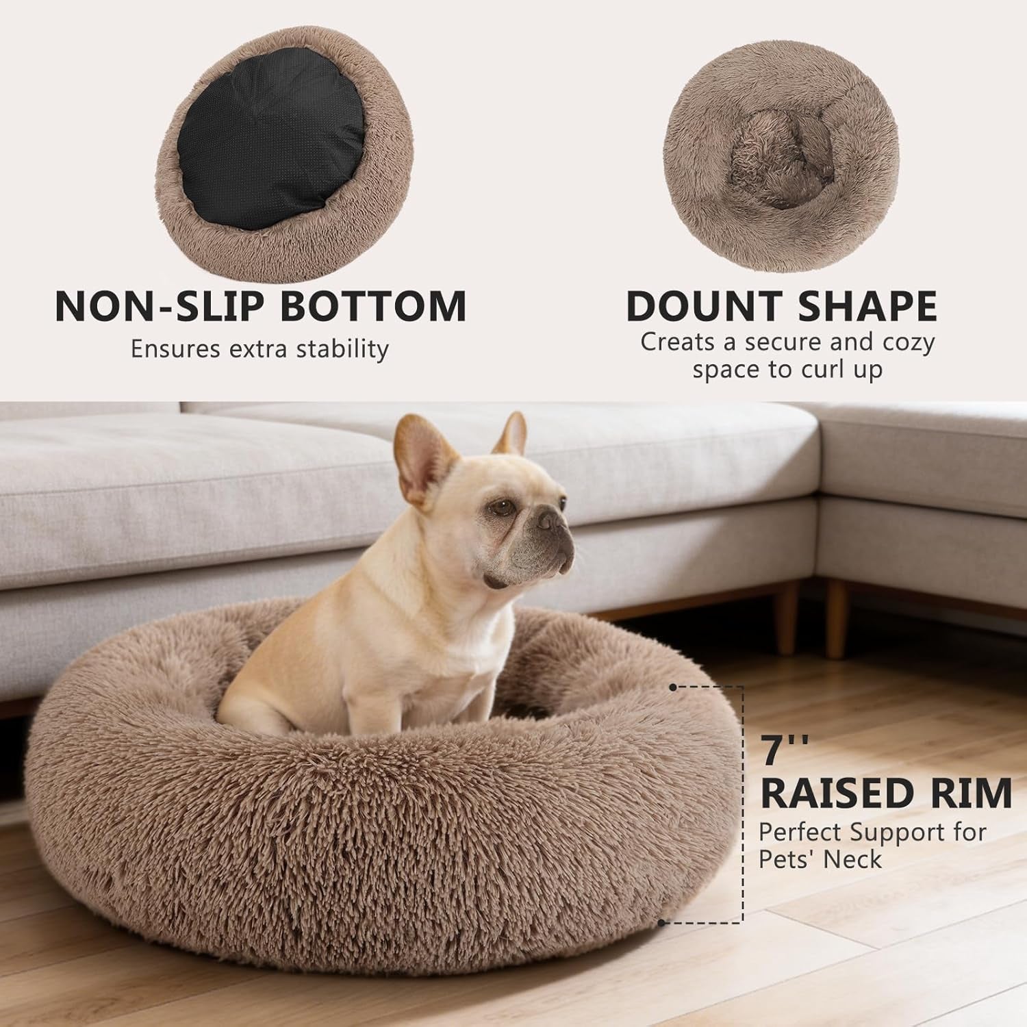 Orthopedic Dog Bed Comfortable Donut Cuddler round Pet Beds Ultra Soft Washable Dog and Cat Cushion (20''/23''/30'') (23'', Brown)
