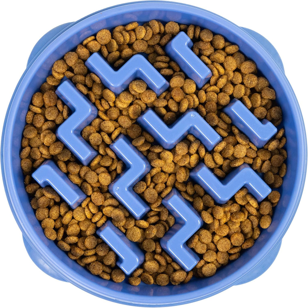 Fun Feeder Slo Bowl – Large 4‑Cup Capacity, Slow Feeding, Medium to Large Dogs, Non‑Slip, Blue, Notch Pattern