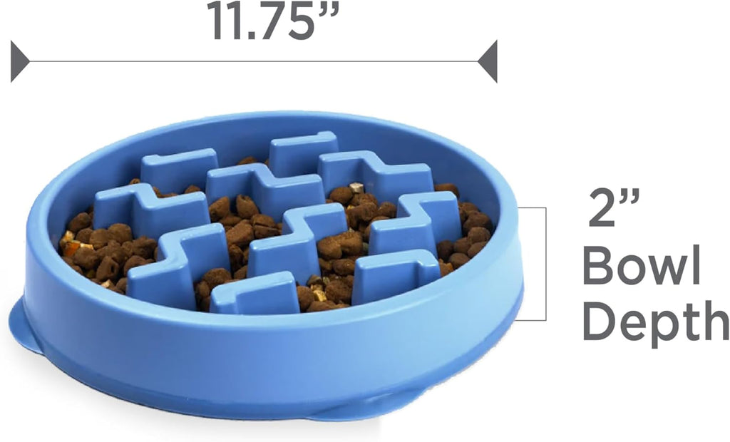 Fun Feeder Slo Bowl – Large 4‑Cup Capacity, Slow Feeding, Medium to Large Dogs, Non‑Slip, Blue, Notch Pattern