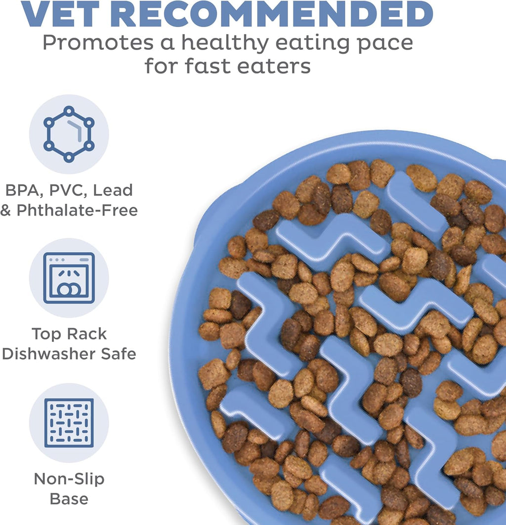 Fun Feeder Slo Bowl – Large 4‑Cup Capacity, Slow Feeding, Medium to Large Dogs, Non‑Slip, Blue, Notch Pattern