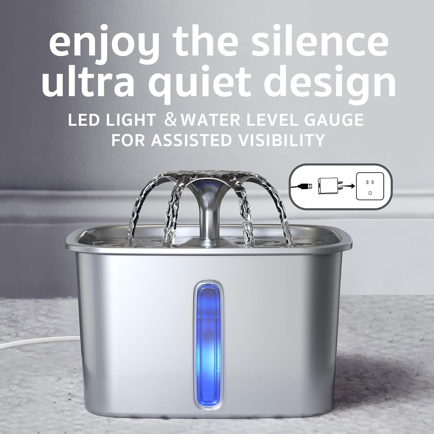 Innovation Award Winner Stainless Steel Cat Water Fountain, 95Oz/2.8L Automatic Pet Fountain Dog Water Dispenser with Replacement Filters & Silicone Mat, Gifts for Cats, Dogs (Silver)