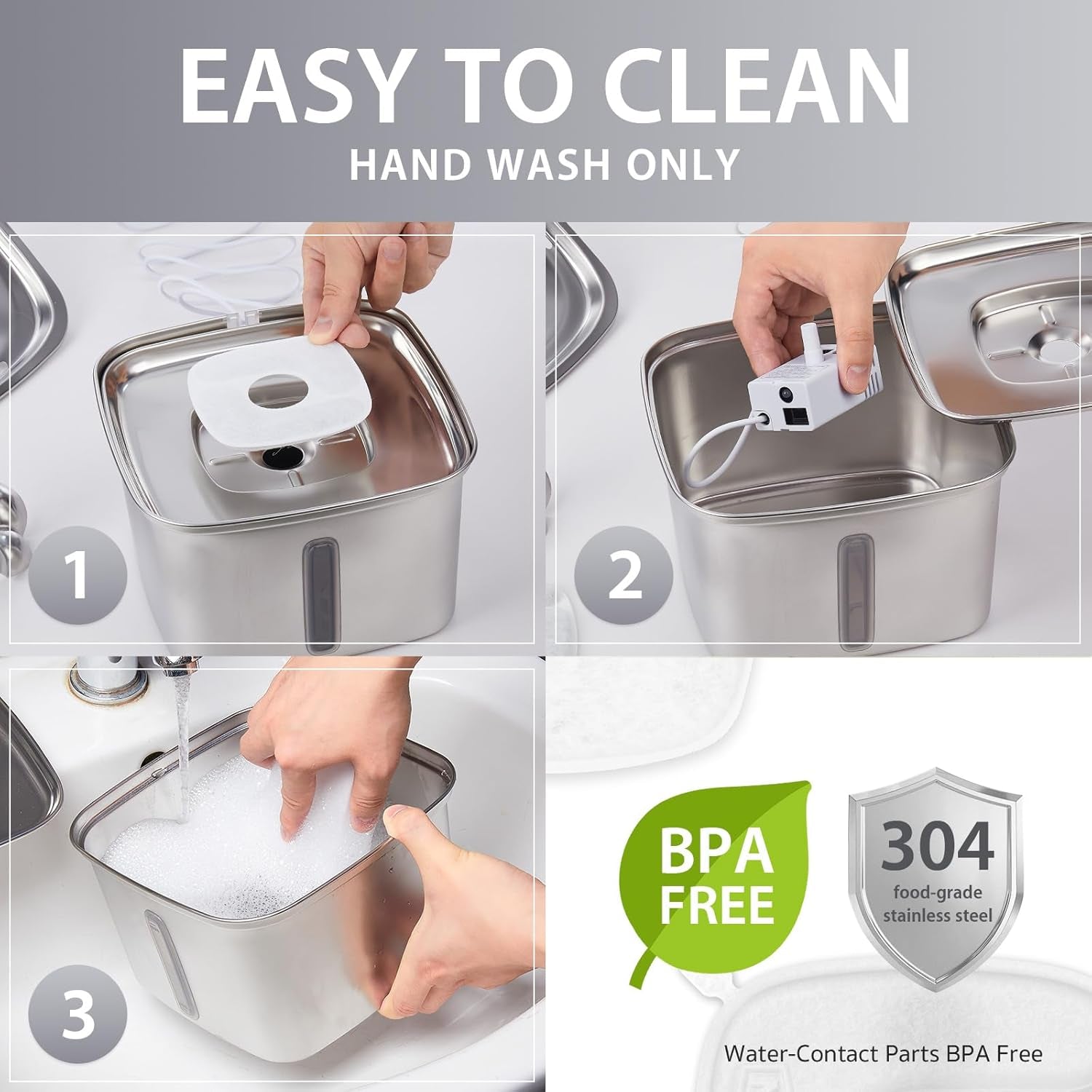 Innovation Award Winner Stainless Steel Cat Water Fountain, 95Oz/2.8L Automatic Pet Fountain Dog Water Dispenser with Replacement Filters & Silicone Mat, Gifts for Cats, Dogs (Silver)