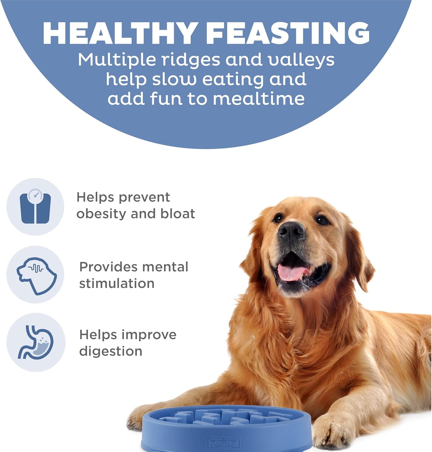 Fun Feeder Slo Bowl – Large 4‑Cup Capacity, Slow Feeding, Medium to Large Dogs, Non‑Slip, Blue, Notch Pattern