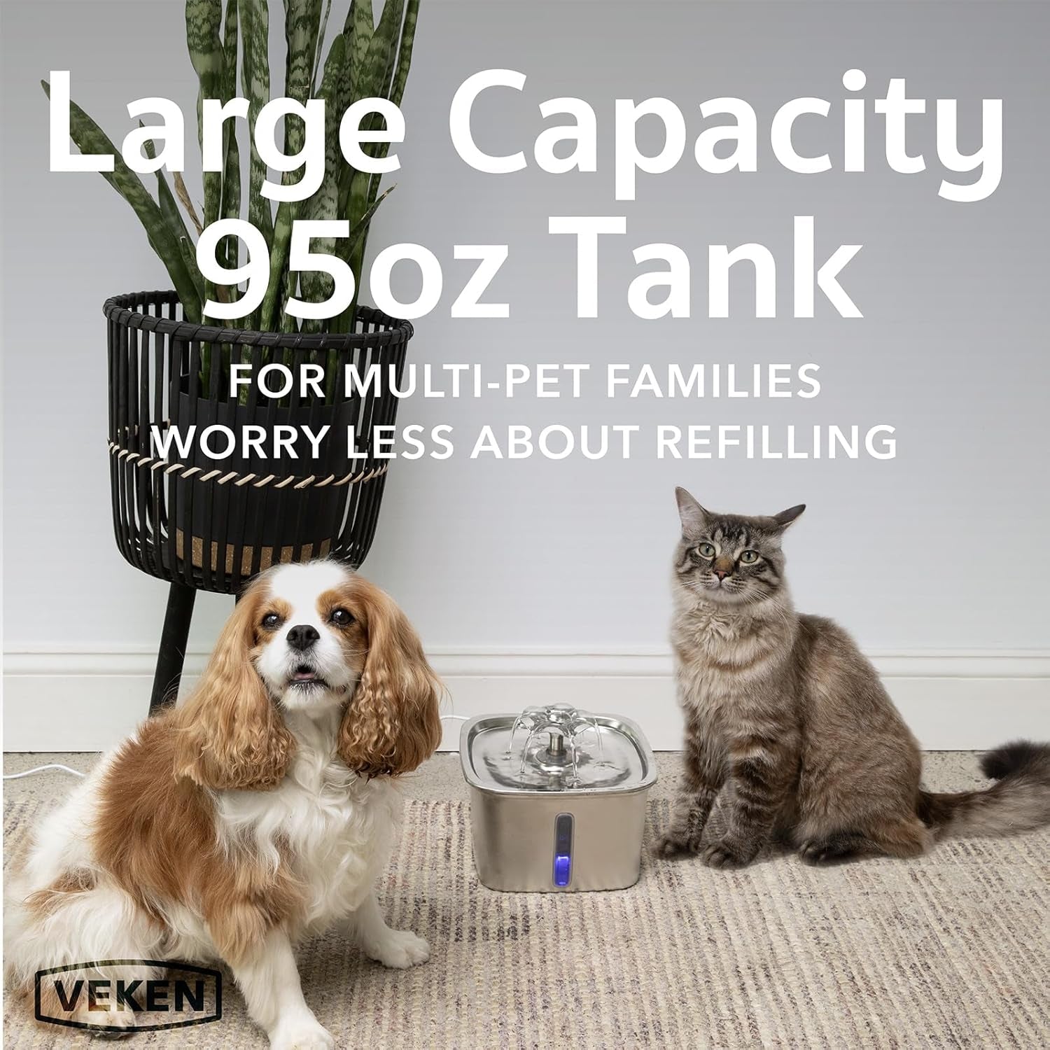 Innovation Award Winner Stainless Steel Cat Water Fountain, 95Oz/2.8L Automatic Pet Fountain Dog Water Dispenser with Replacement Filters & Silicone Mat, Gifts for Cats, Dogs (Silver)